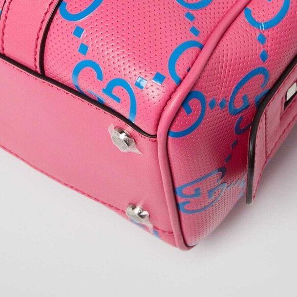 Gucci Pink/Blue GG Perforated Leather Shoulder Duffle Bag - Picture 4 of 12